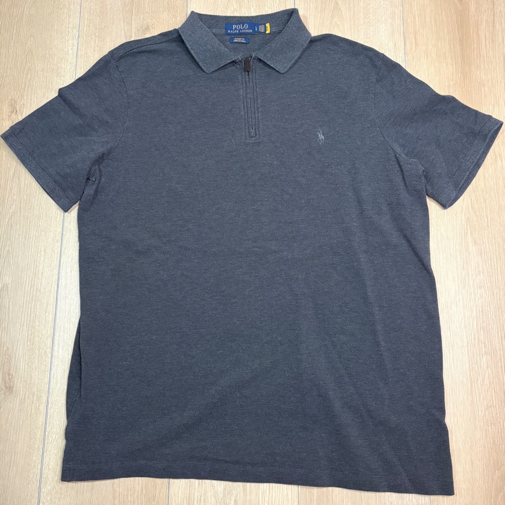 Polo Ralph Lauren Mens Large Gray Quarter Zip Short Sleeve Stretch Collared Polo